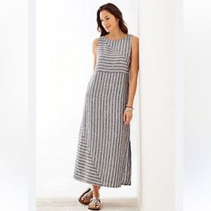 NEW J.Jill 💯 Linen Striped Sleeveless Pocket Midi Dress women size Small